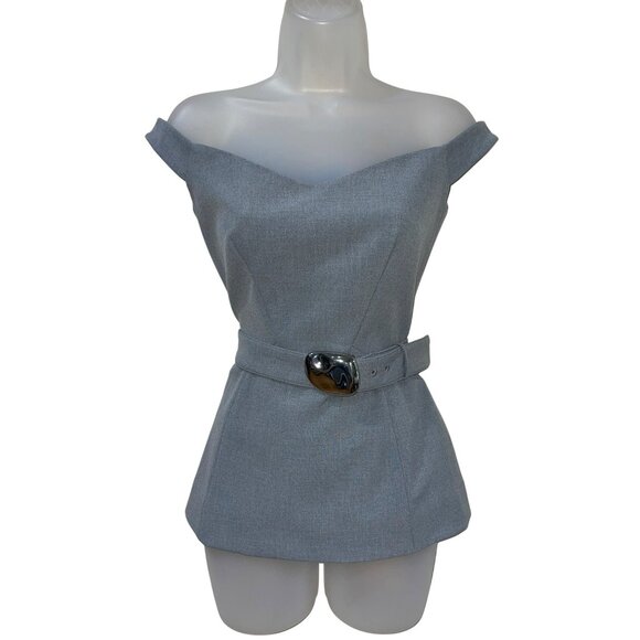 Fifi Off Shoulder Gray Top With Belt By Nicholas Size US 2/AU 6 V-Neck Peplum St - Picture 2 of 9